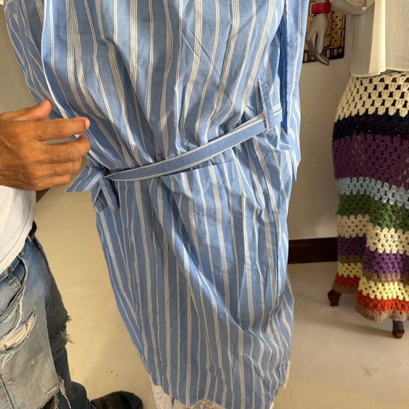 Men's Blue and White Striped Cotton Robe with Tie Belt Bill Blass - Picture 7 of 13